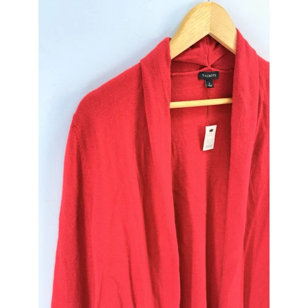 New Talbots Women Cardigan Sweater Sz L Open Knit Red Pop $89 - Picture 4 of 13